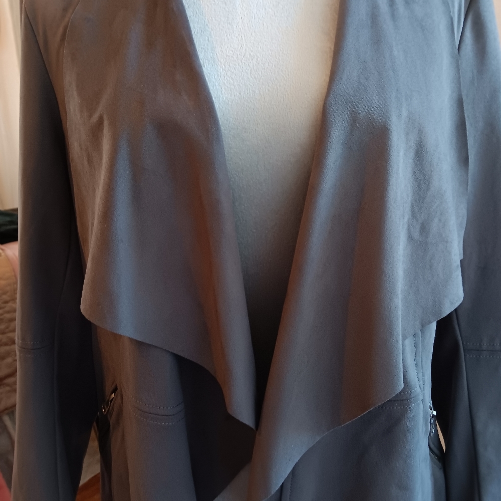 Gray faux suede jacket with zipper pockets